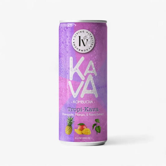 Kava Kombucha can with purple and pink gradient on a white background