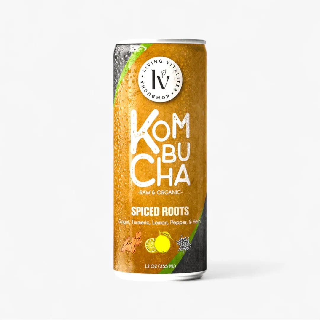 Can of Kombucha Spiced Roots on a white background