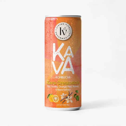 Kava Kombucha can with a white background