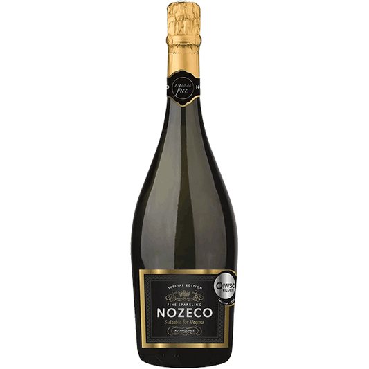 Bottle of Nozeco NA sparkling wine on a white background