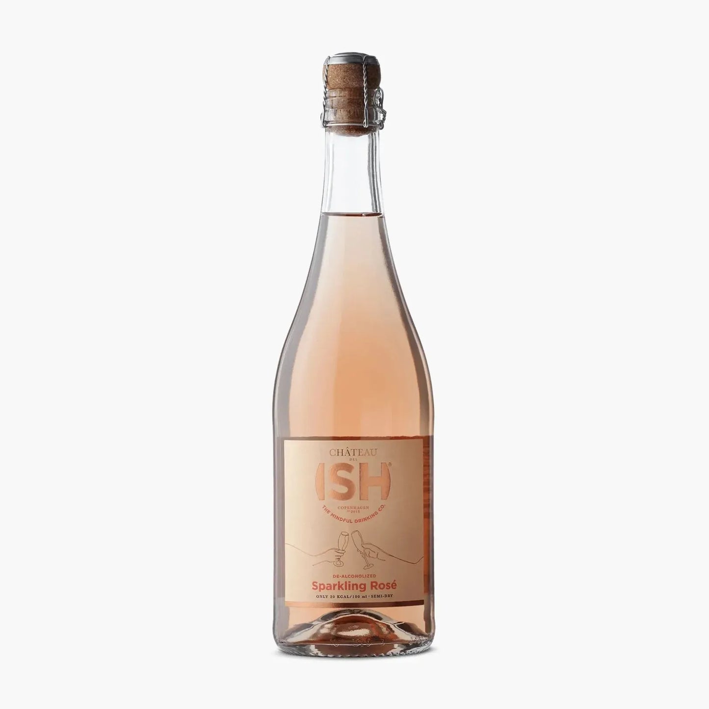 Bottle of Chateau Ish Sparkling Rosé on a white background