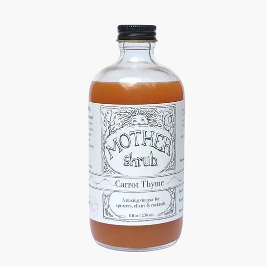 Bottle of Mother Shrub Carrot Thyme on a white background