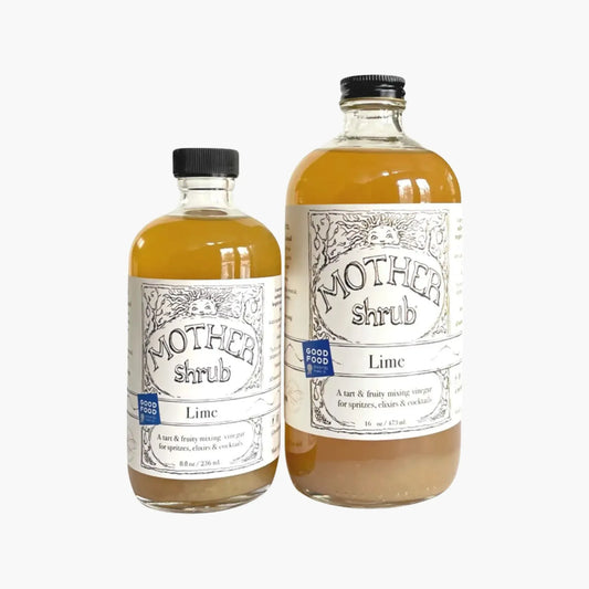 Two bottles of Mother Shrub Lime on a white background