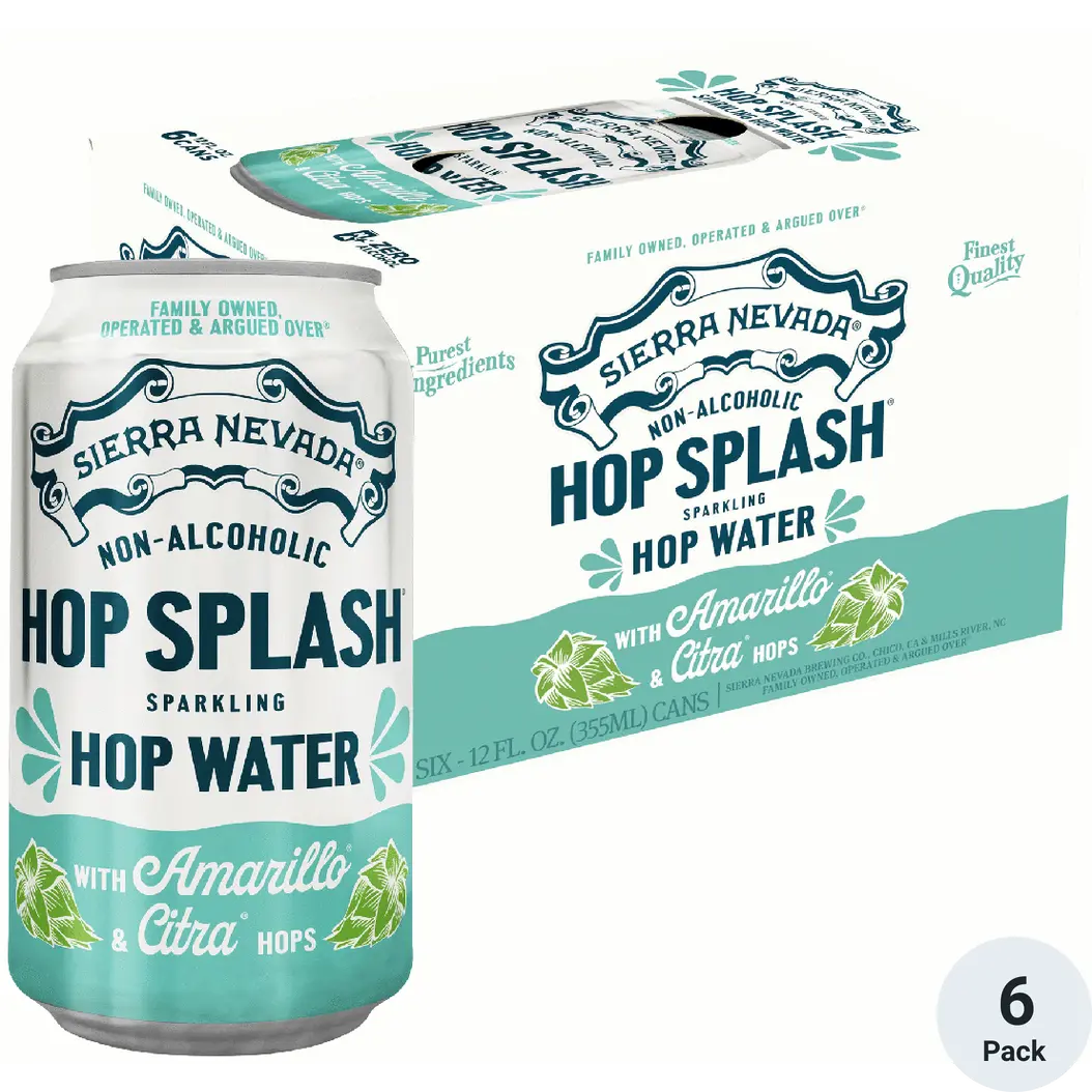 Sierra Nevada Non-Alcoholic Hop Splash Hop Water can and packaging on a white background