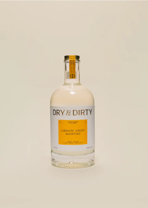 Bottle of Dry & Dirty Lemon Drop Martini on a beige background