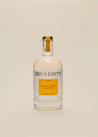Bottle of Dry & Dirty Lemon Drop Martini on a beige background