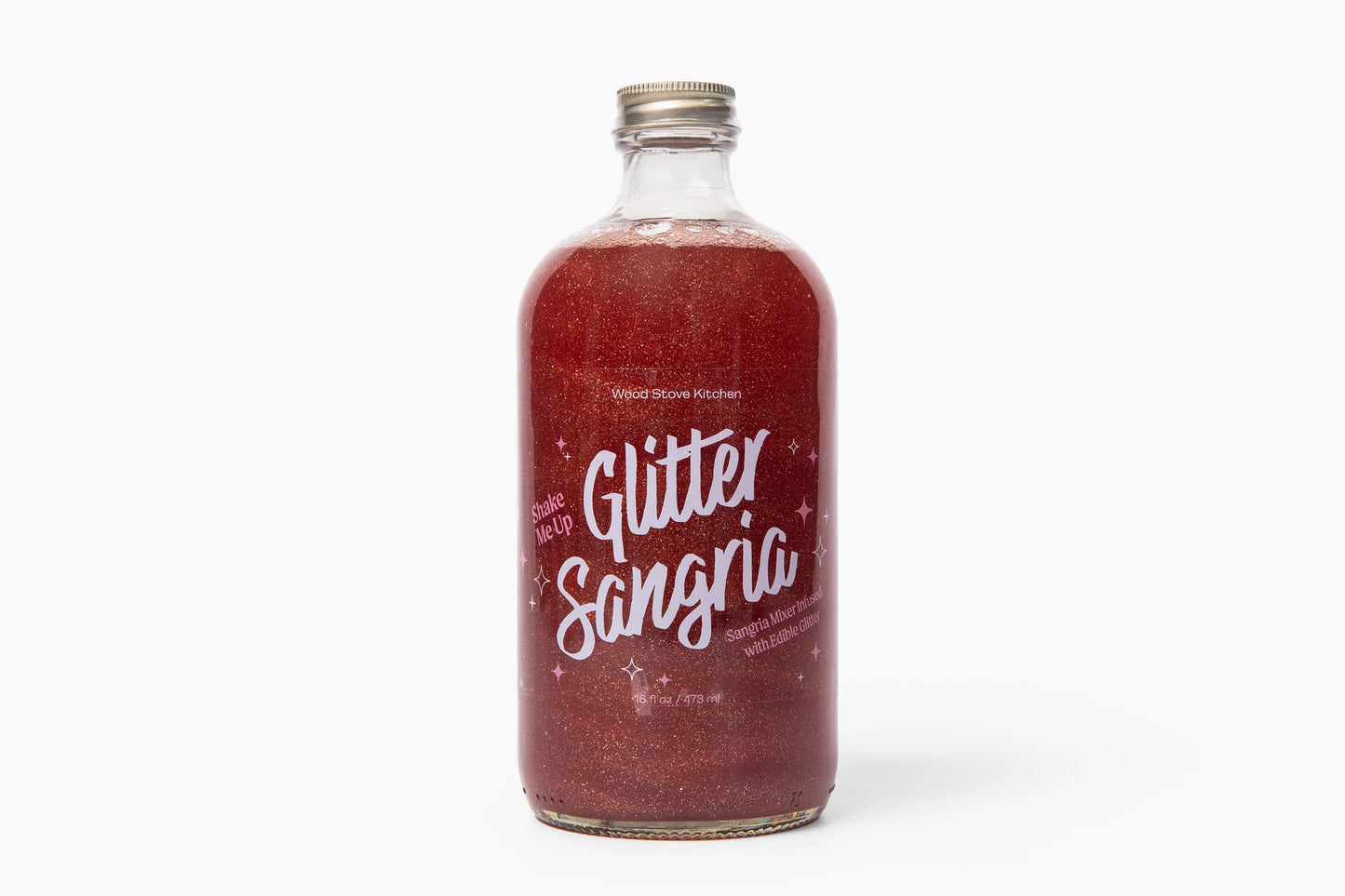 Bottle of 'Glitter Sangria' on a white background