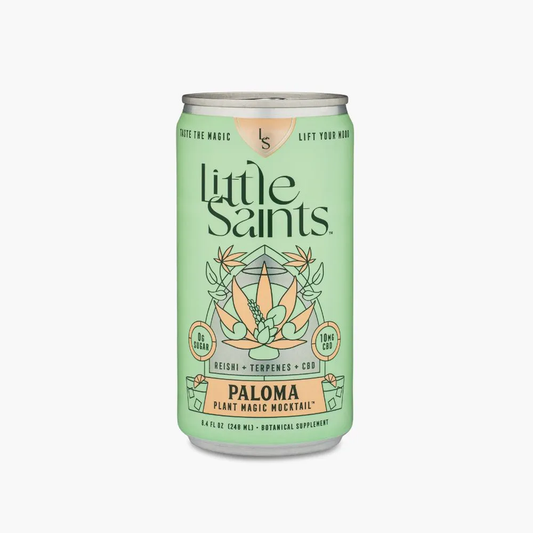 Green can of Little Saints Paloma Plant Magic Mocktail on a white background