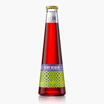 Bottle of 'Phony Negroni' non-alcoholic cocktail on a white background