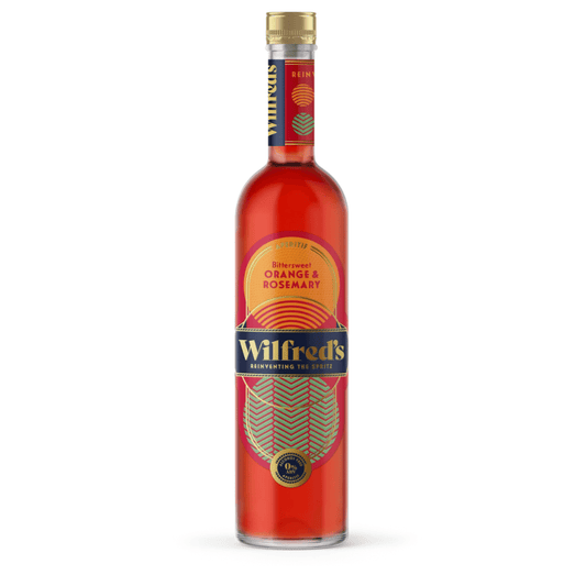 Bottle of Wilfred's liquor with a colorful label on a white background
