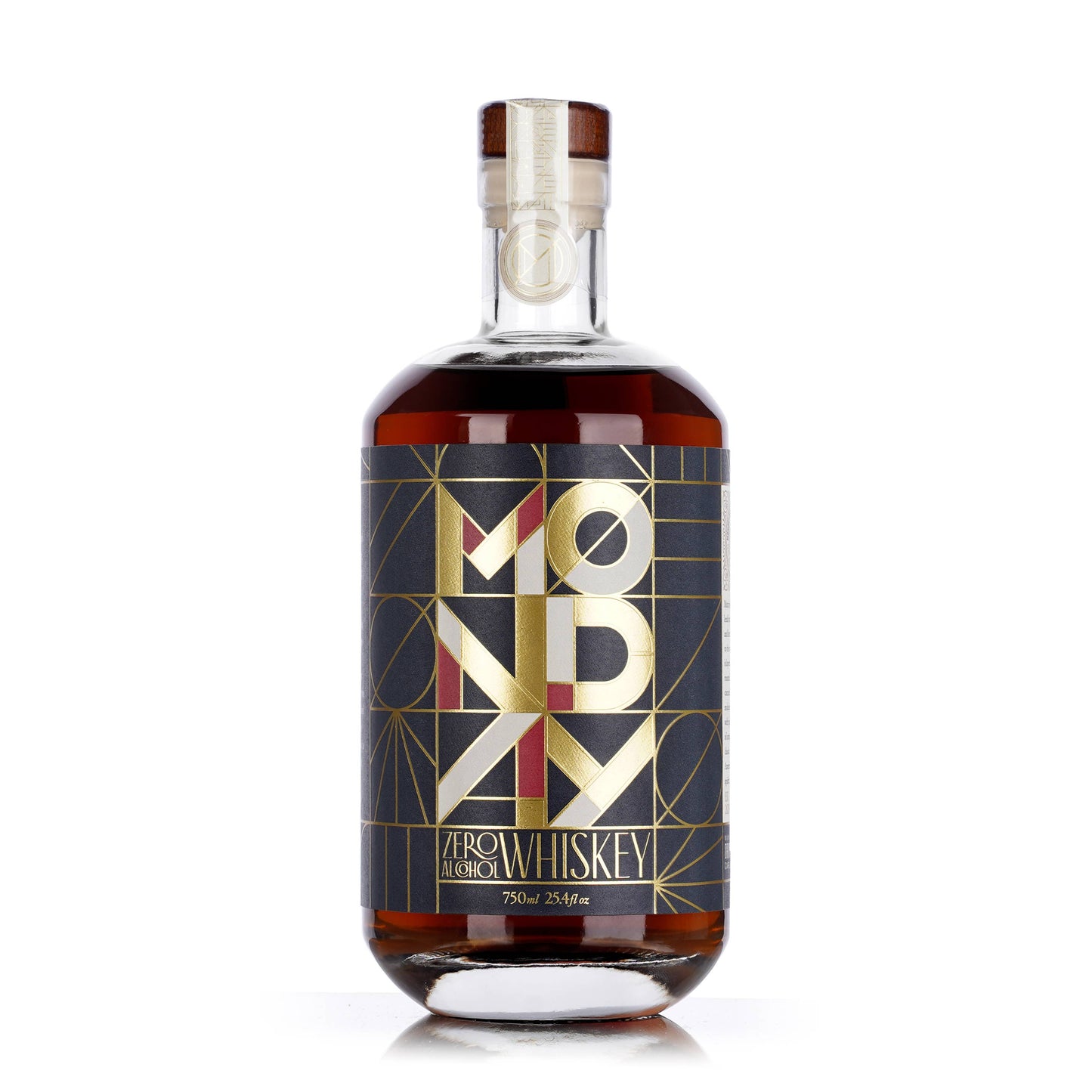 Bottle with a geometric label on a white background