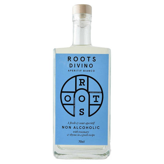 Bottle of Roots Divino non-alcoholic aperitif on a white background