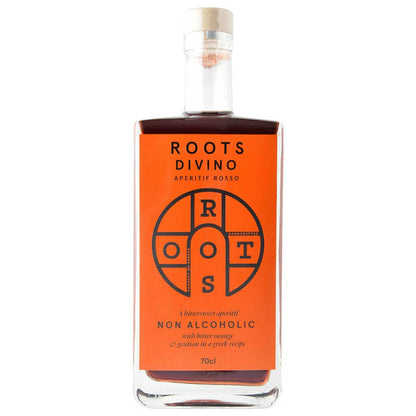 Bottle of Roots Divino non-alcoholic aperitif on a white background