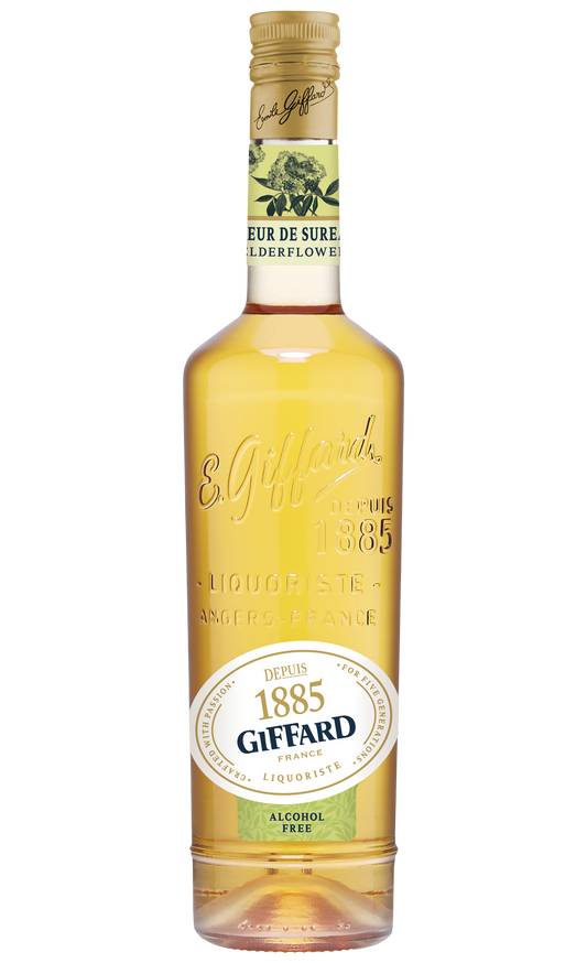Giffard elderflower liqueur bottle on a white background