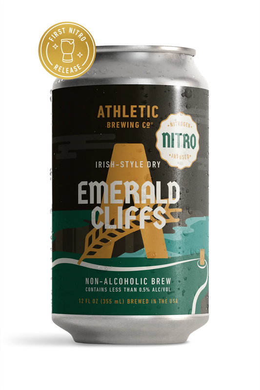 Can of Emerald Cliffs non-alcoholic brew by Athletic Brewing Co. on a white background