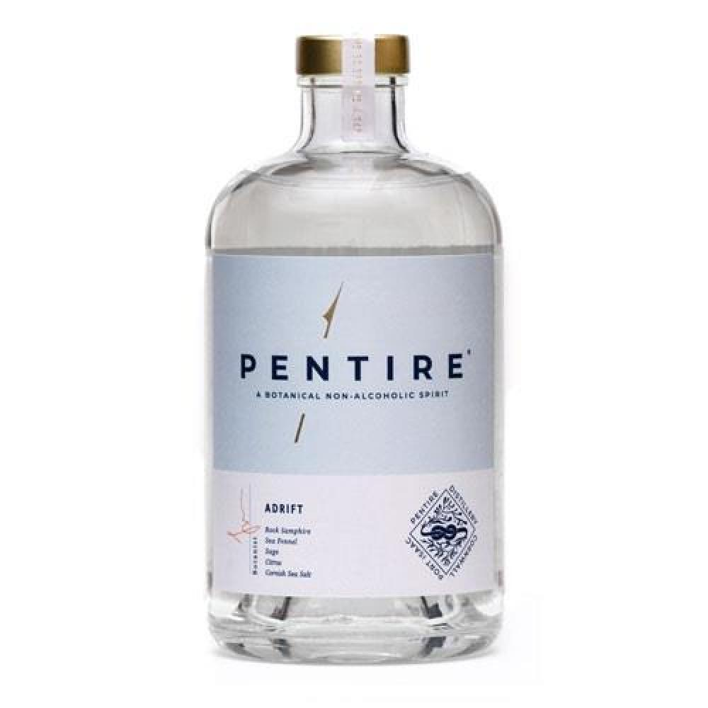 Clear bottle with gold cap and 'Pentire' label on a white background
